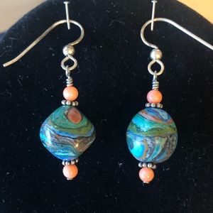 New Striped Calcilica Turquoise Earrings on Sterling Silver Ear Wires